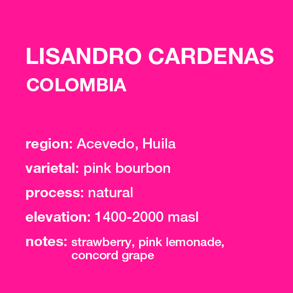**NEW** COLOMBIA Lisandro Cardenas 12 oz. bag